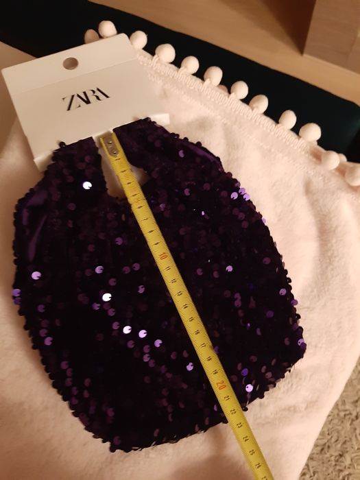 Torebka mała zara cekiny fiolet kolekcja woman torebeczka mini sylwest
