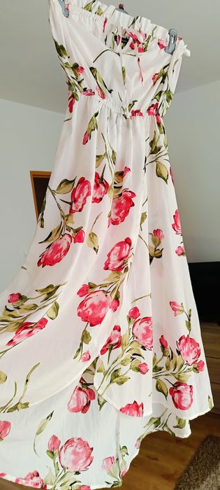 Długa letnia sukienka boho,asymetryczna sukienka na gumce,gołe ramiona