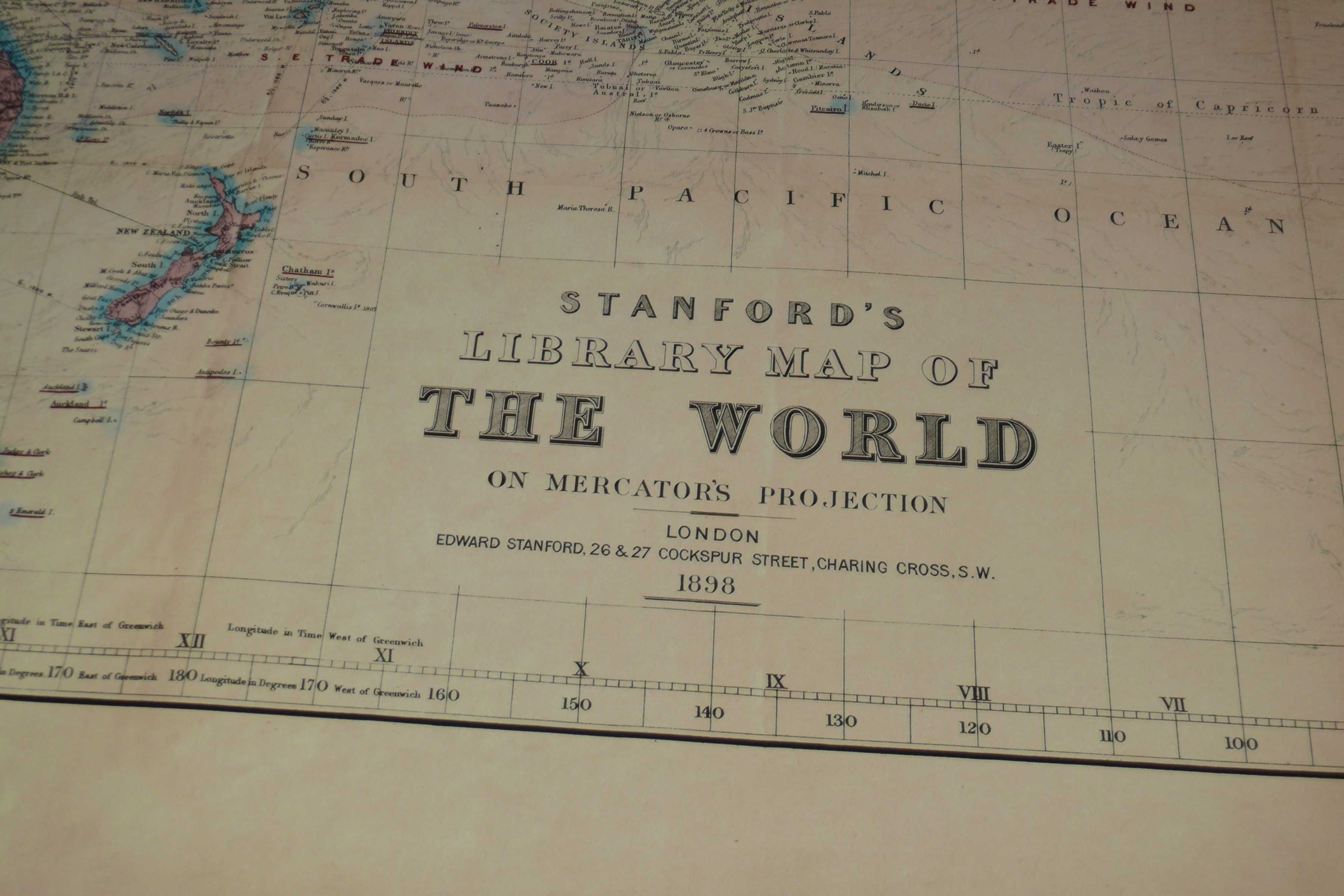Mapa Mundo, Atlas de Stanford do ano de 1898, projeção Mercador