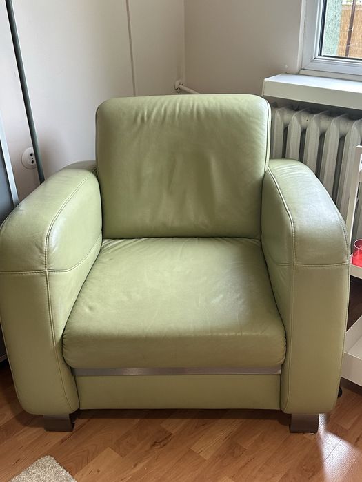 Komplet z naturalnej skóry (2+1) rozkładana kanapa i dwa fotele