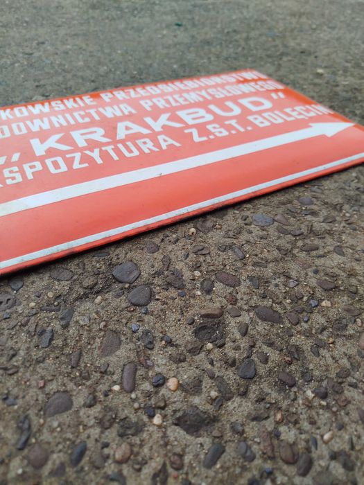stara tablica emalia wypukla  KRAKBUD  40x25 cm   PRL