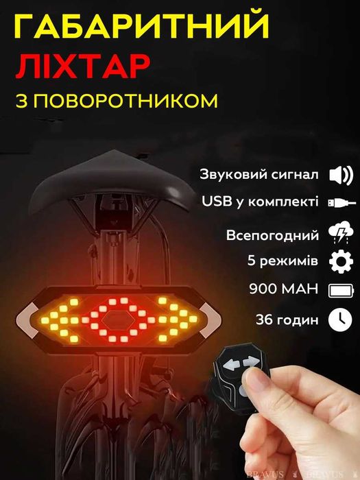 Вело ліхтар під сидіння з поворотниками та стопом + Пульт FY-1820