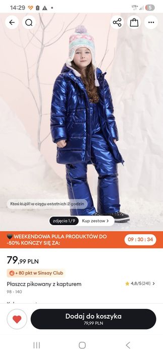 Granatowa zimowa kurtka Sinsay rozm. 134 cm