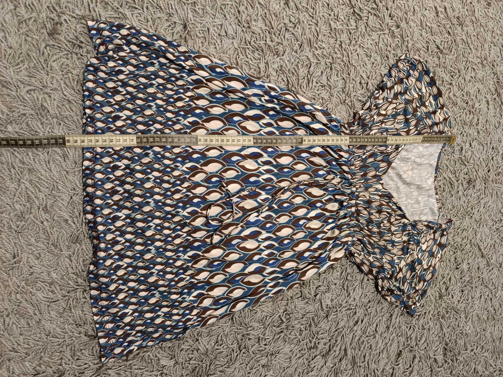 Sukienka krótka z rękawami dekolt V luźna print geometric wygodna r.S