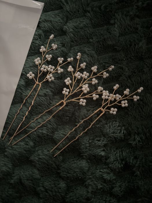 Ozdoba do włosów wsuwka perełki perły złota ślub wesele