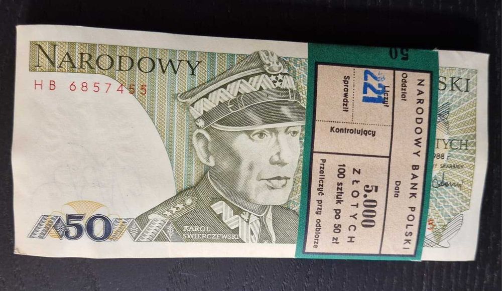 Paczka bankowa 100 x 50 zł Karol Świerczewski 1988r HB.