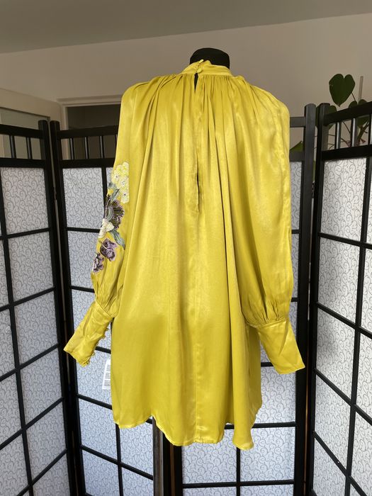 Musztardowa sukienka mini kwiaty haft 42 xl 44 xxl asos luxe wiskoza