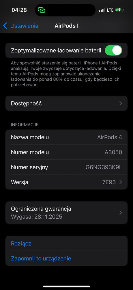 Sluchawki bezprzewodowe AirPods 4 Stan dobry lecz nie ma lewego podsa