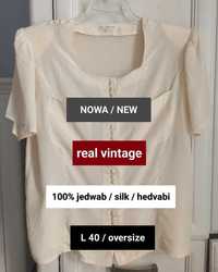 L 40 oversize jedwabna koszula bluzka vintage 100% jedwab classy retro