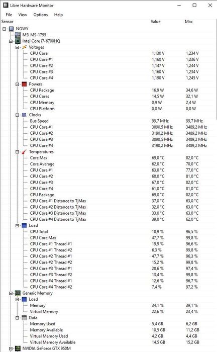 Laptop MS1795 i7 16/1000GB/SSD 256GB/NVIDIA GTX 960 / Windows 11 Pro