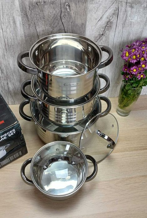 4szt. 6L; 3,5L; 2,5L, 1,8L Soliny Zestaw Garnków z czarnymi Uchwytami