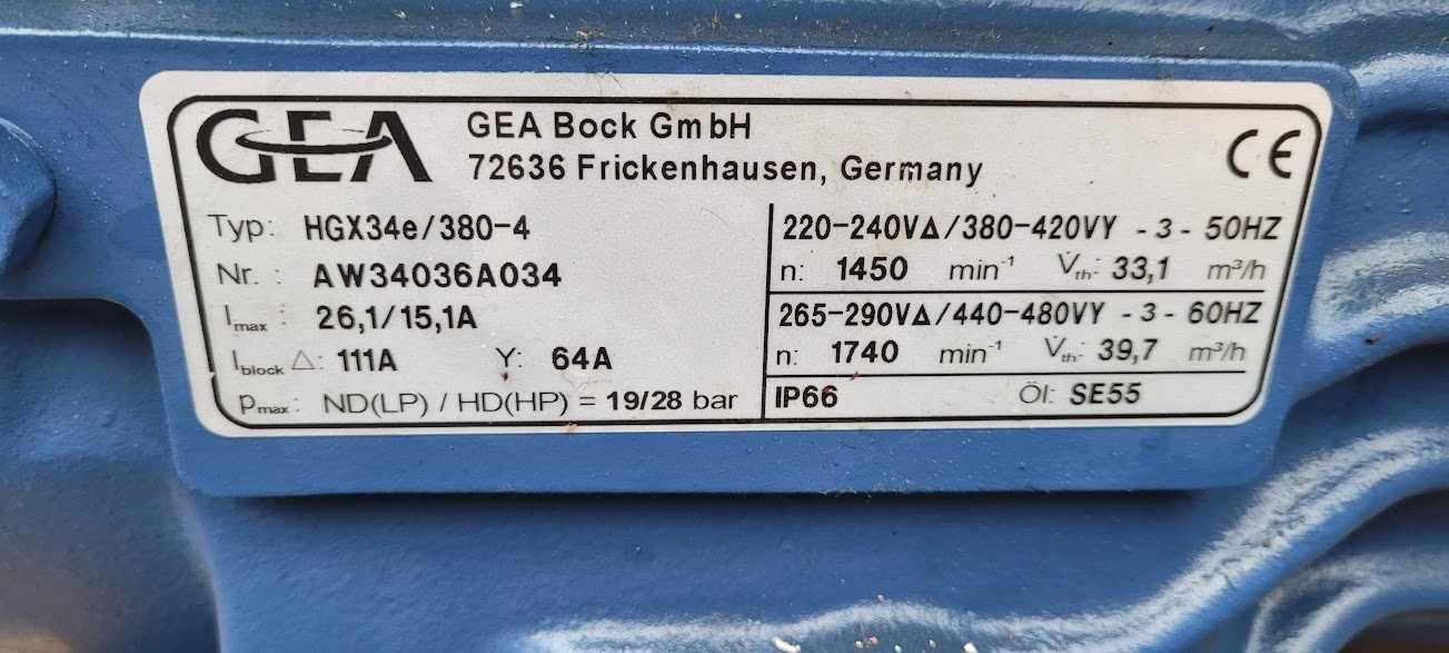 SPRĘŻARKA chłodnicza GEA BOCK HGX 34e/380-4 33,1 m3/h 21,5 KW