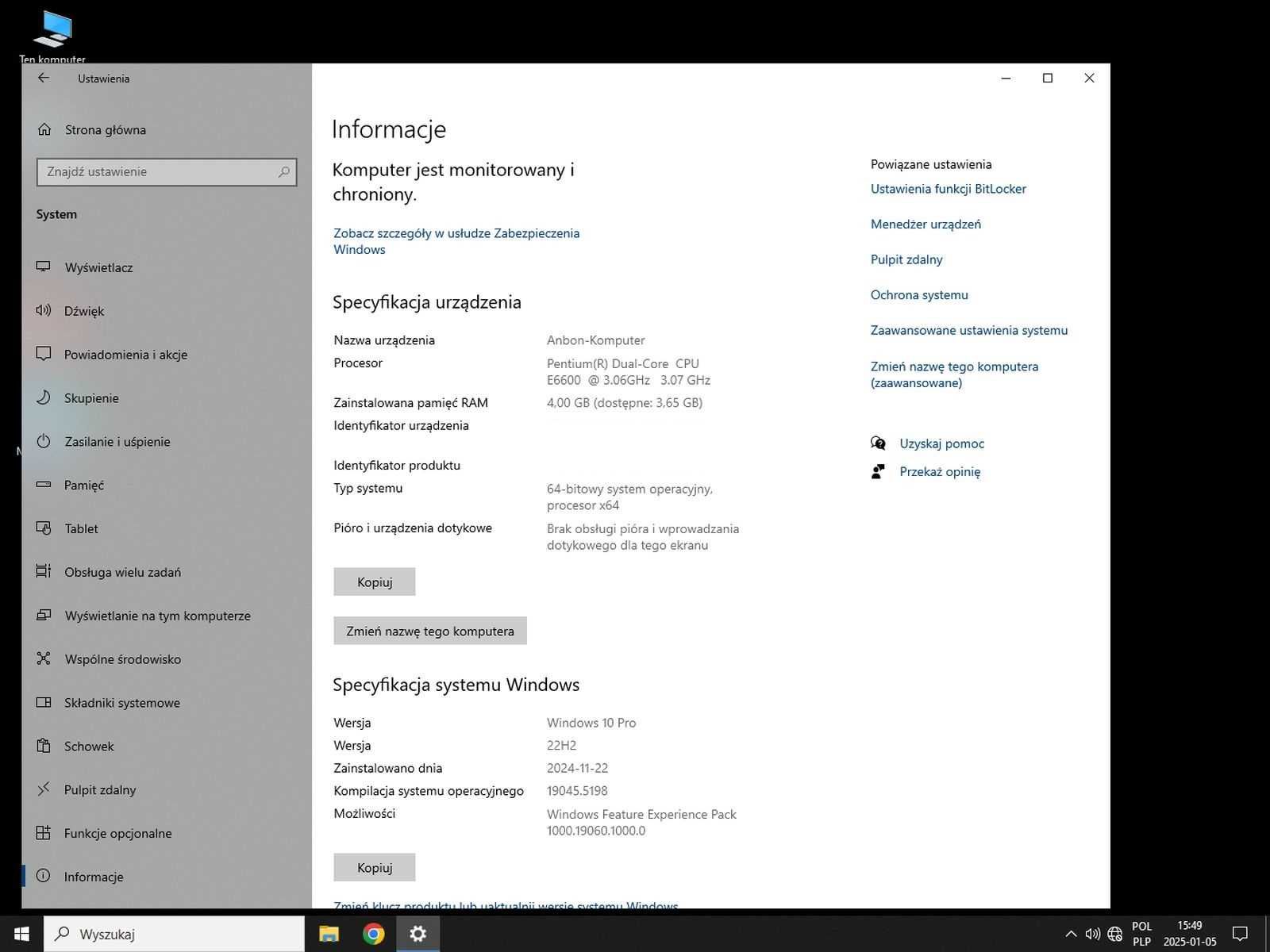 komputer pentium dual Core E6600 3,06GHz, 2x4GB RAM, Win 10