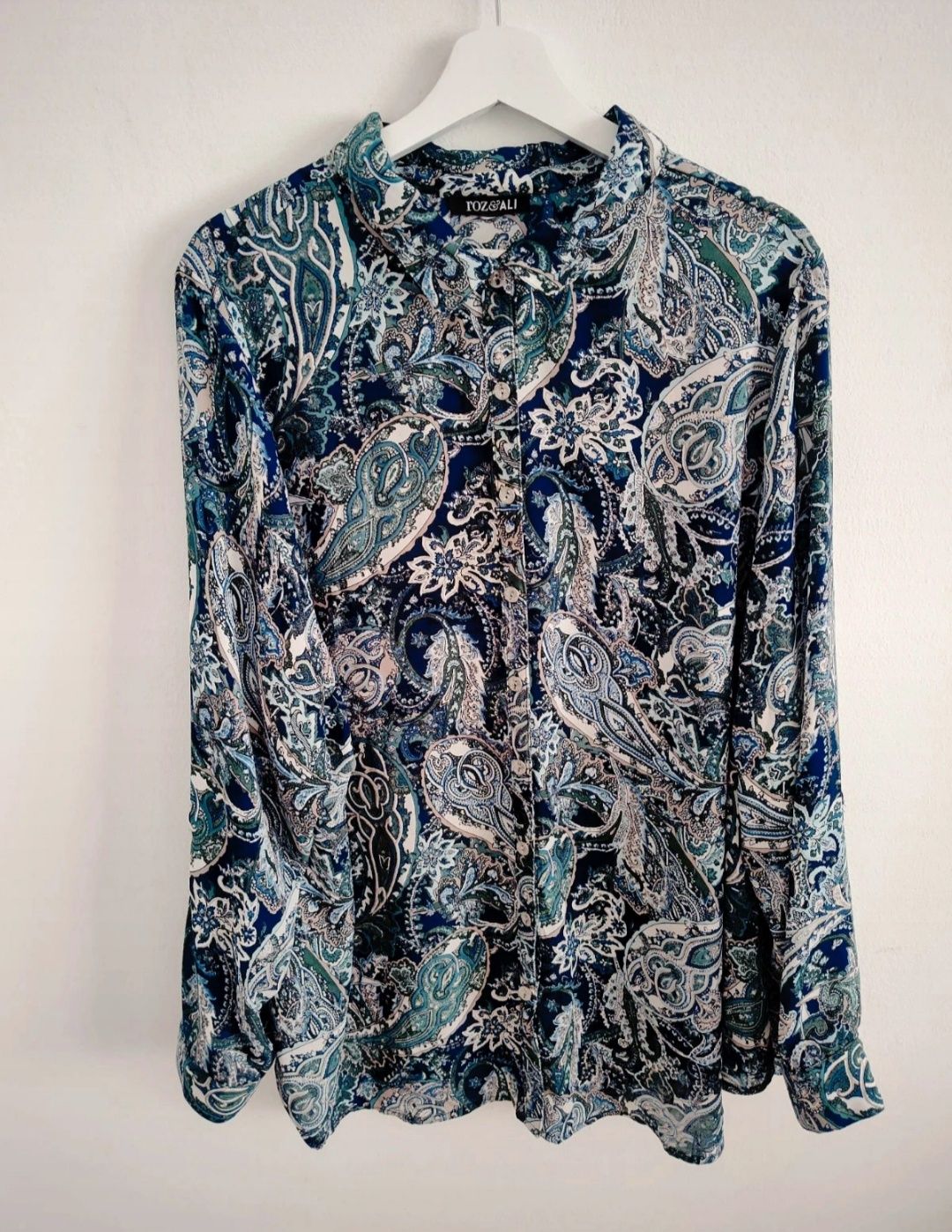 Koszula damska wzorzysta paisley niebieska luźna oversize długa 2xl
