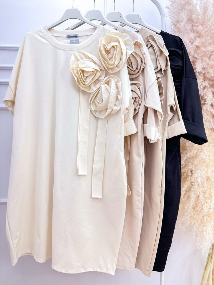 Beżowa sukienka z różą plus size L XL XXL