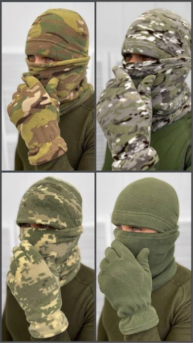 Набор флісовий,шапка,рукавиці,перчатки,фліс,балаклава,баф,мультикам,