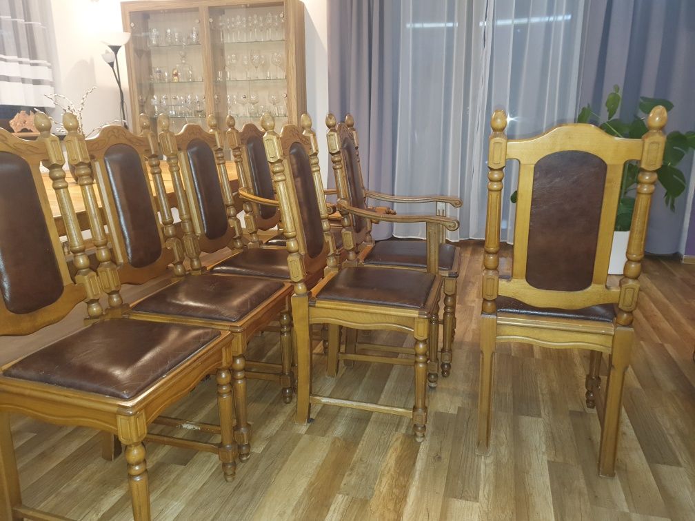 Stòł z litego drewna dębowego z krzesłami