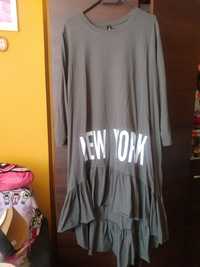 Tunika sukienka khaki new york oversize s/m/l/xl z białym napisem
