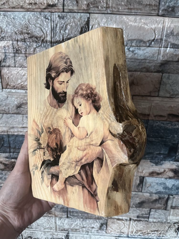 Obrazek na desce swiety Józef 15x20 cm dedykacja komunia chrzest