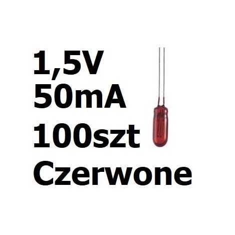 Żarówka miniaturowa czerwona 3x7mm 1,5V 50mA 100szt