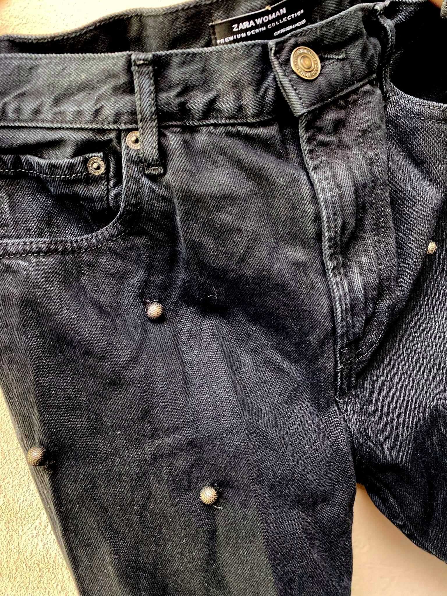 Zara Woman Premium Denim Collection czarne jeansy/spodnie z koralikami
