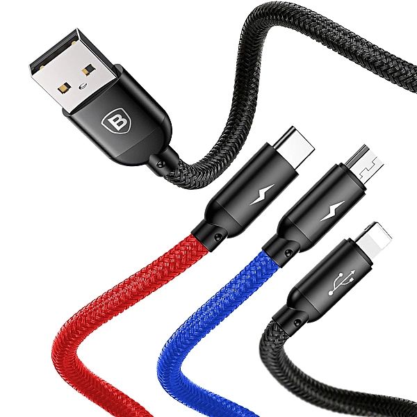 Kabel Baseus Three Primary Colors 3w1 USB-A - micro USB / Lightning /