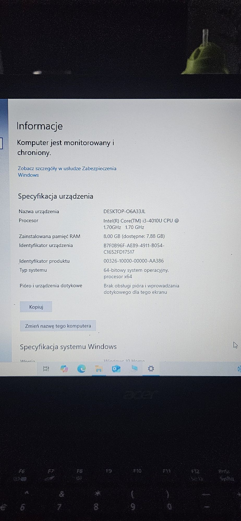 Laptop Acer E 1 system Windows 10