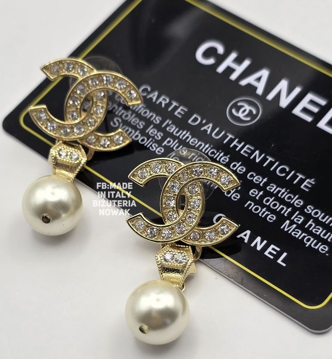 Kolczyki cc sztuczne perły wiszące chanel