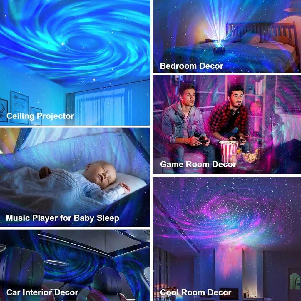 URAQT Lampa LED projektor Starry Sky, lampka nocna z pilotem projektor