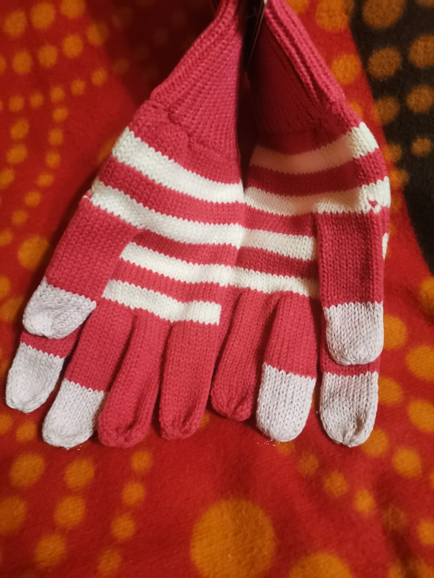 Rękawiczki damskie Touch Screen Gloves różowo - białe, nowe