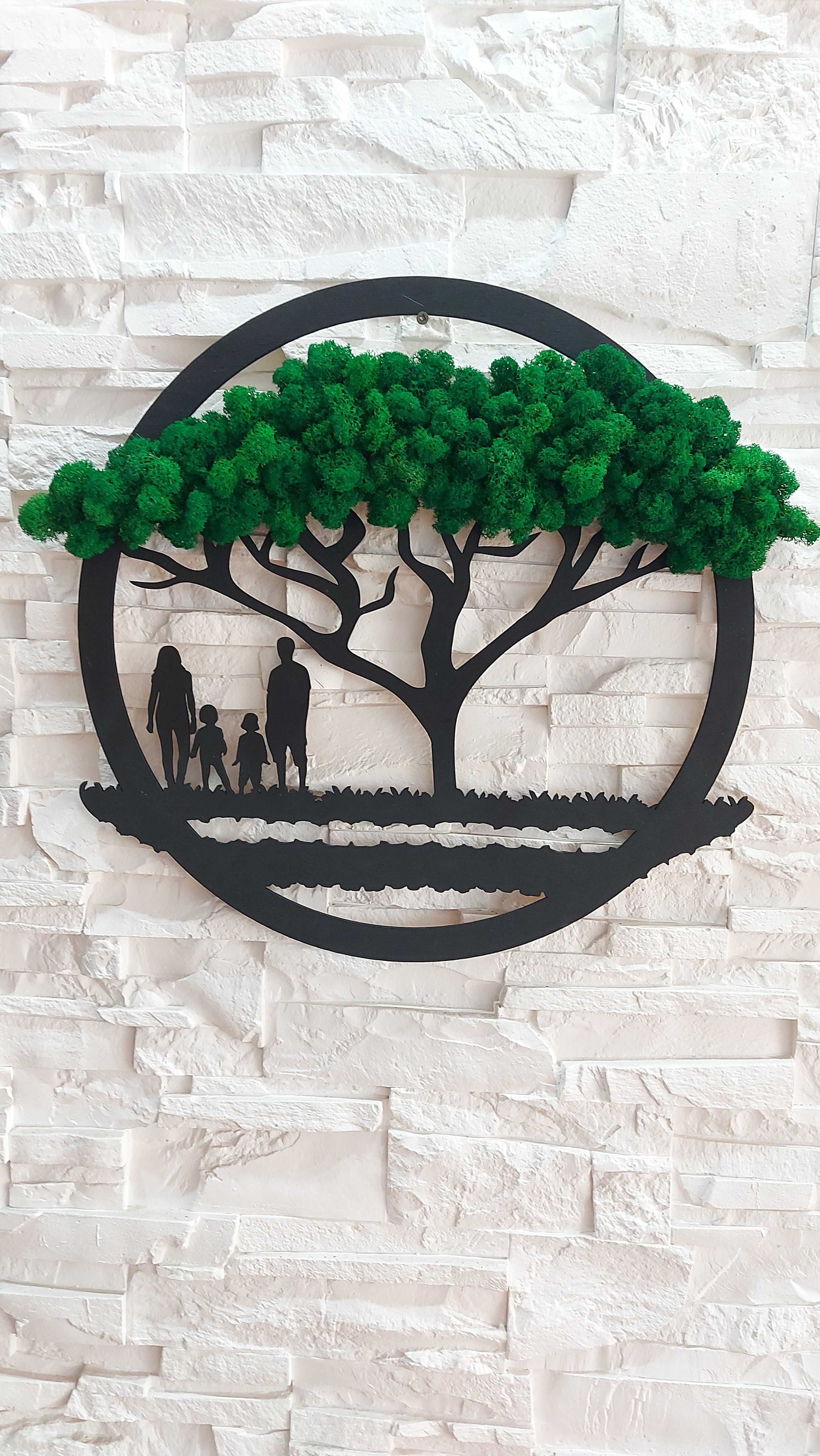 Obraz 3d, drzewo życia, rodzina, mech chrobotek 40cm