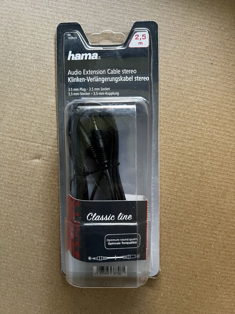 Kabel Hama stereo audio plug socket 3.5mm 2.5M  nowy