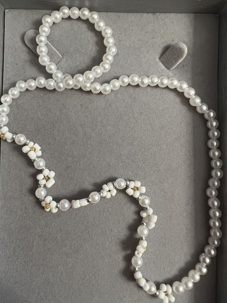 Naszyjnik perły perełki stokrotki handmade biały biżuteria lato unisex