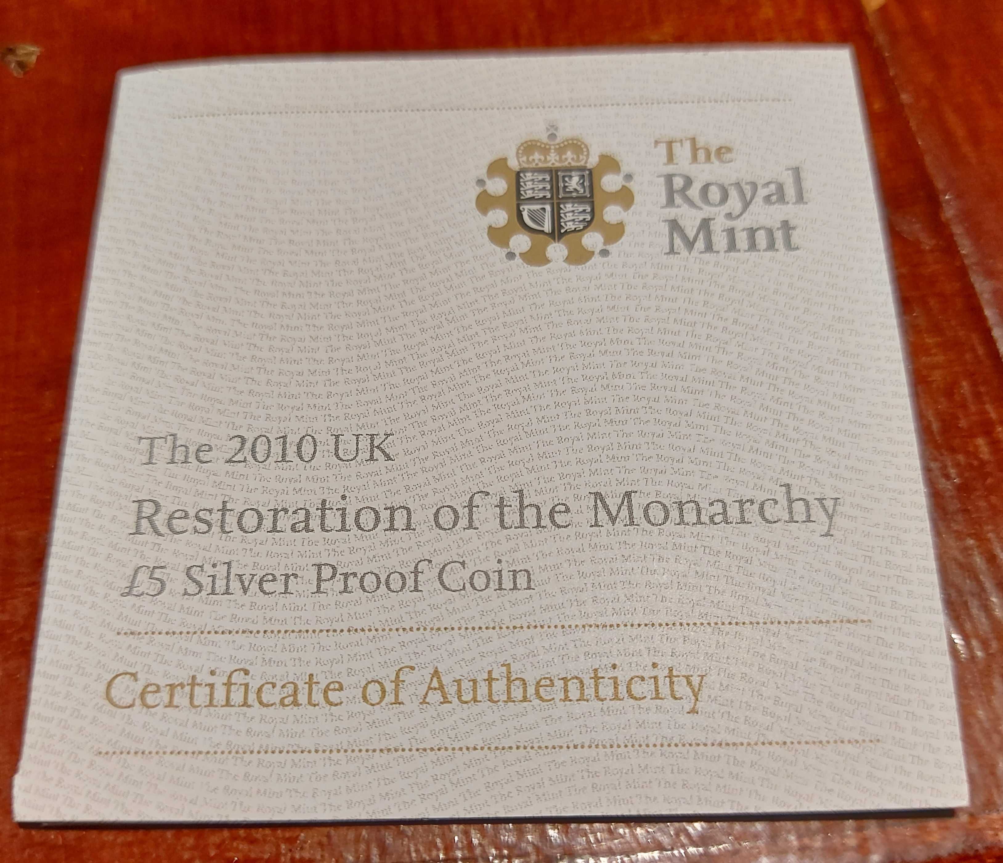 Moeda 5 Pounds "Restoration of the Monarchy" Prata -Edição Limitada