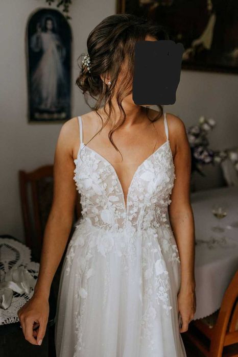 Suknia ślubna kwiaty 3d romantyczna dziewczęca