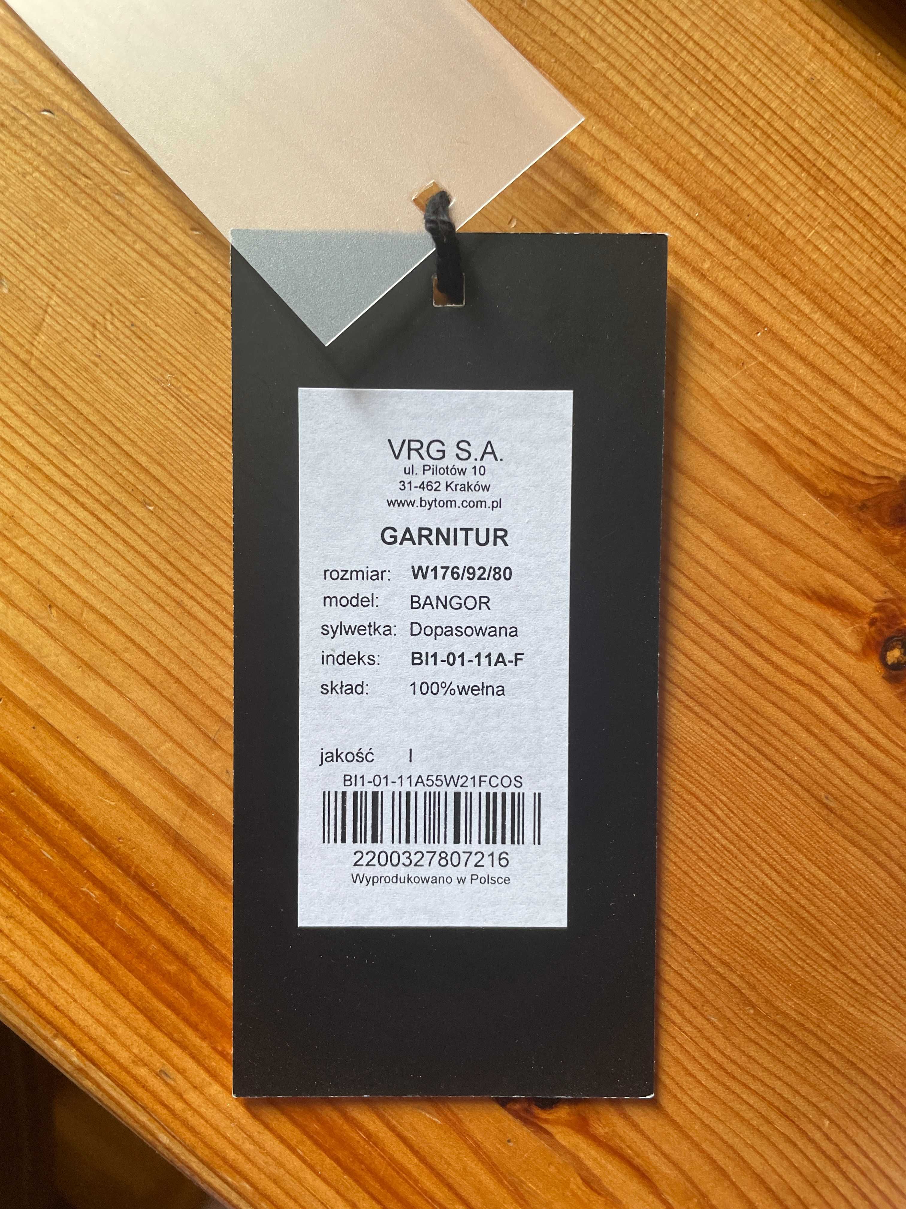 Garnitur na wesele BYTOM, 100% wełna, granatowy w kratkę