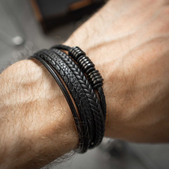 Браслет чоловічий шкіряний BLACKROCK: L2 чорний плетений