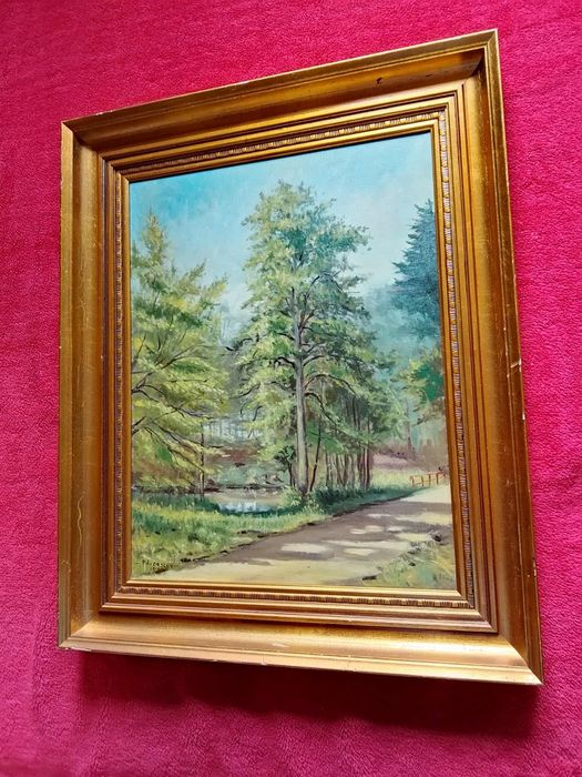 Stary obraz na płótnie sygnowany 1970 rok  .