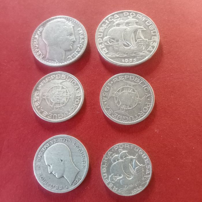 lote em prata 6 moedas diversos paises