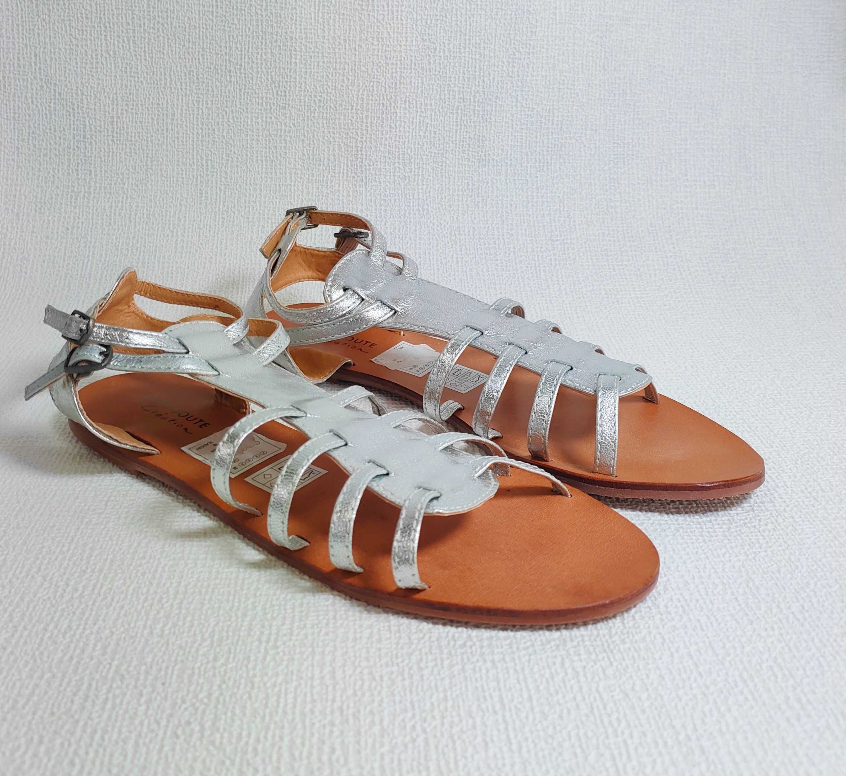 Sandały skórzane 39 rzymianki srebrne LA REDOUTE  24,5 cm BD0029