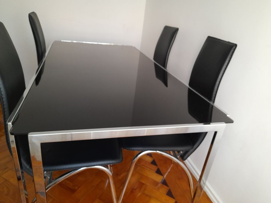 Mesa inox com tampo de vidro temperado