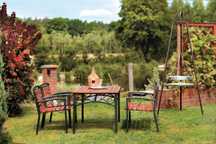 Komplet ogrodowy TEAK stół + ławka + 2 fotele (4-osobowy)