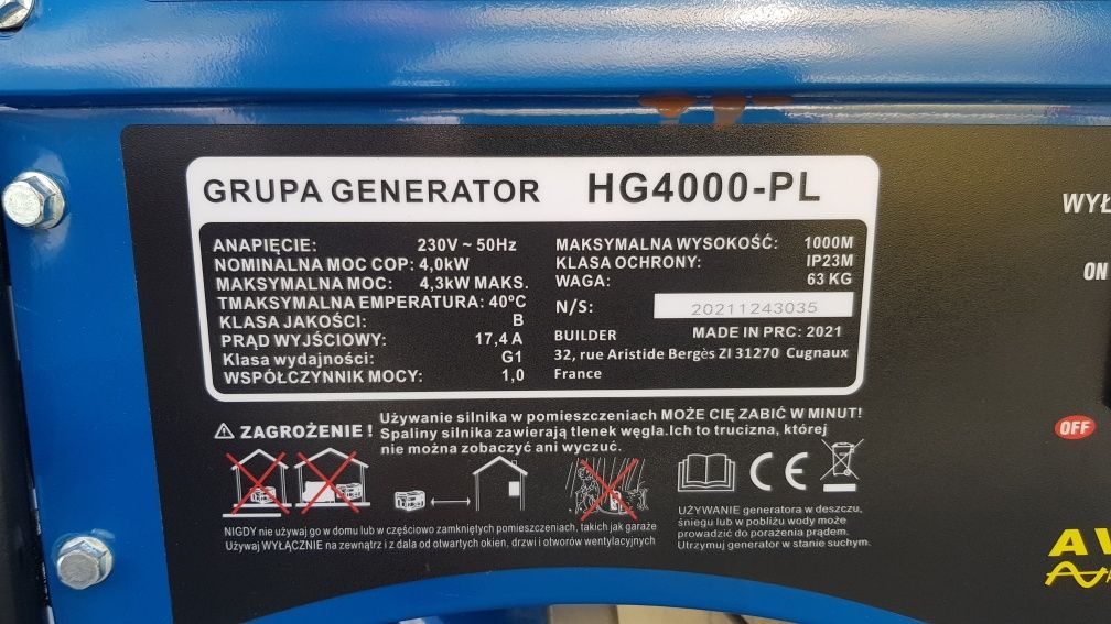 Generator prądotwórczy, agregat Hyundai 4300 Wat