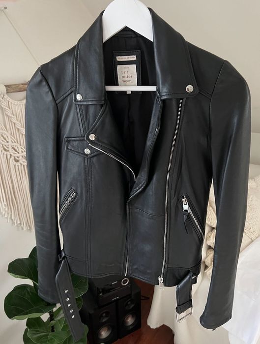 Zara XS 34 ramoneska kurtka skórzana skóra naturalna