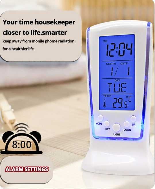 Настольные электронные часы с подсветкой датой и термометром