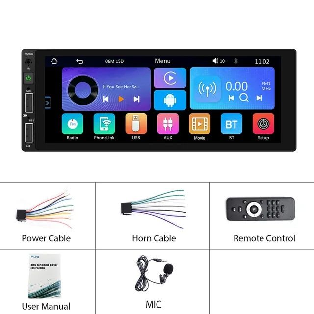Rádio 1din 6,86" Android Auto e Carplay + Microfone NOVO