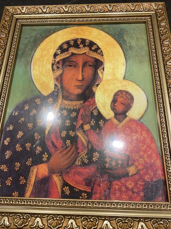 Obraz Matka Boska Częstochowska w ozdobnej ramce za szkłem