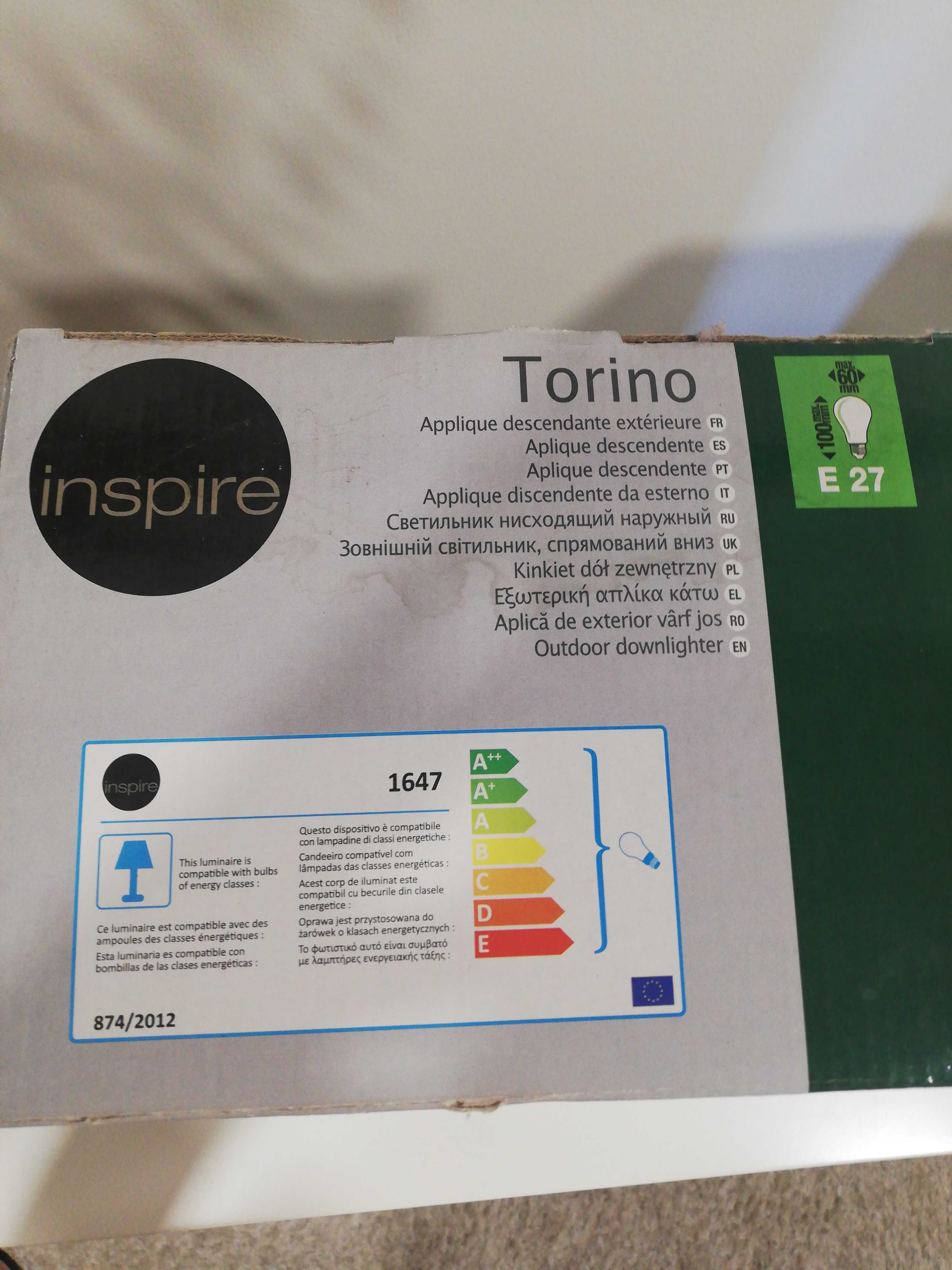 Candeeiro de parede exterior INSPIRE TORINO E27 ALUMÍNIO/VIDRO IP44