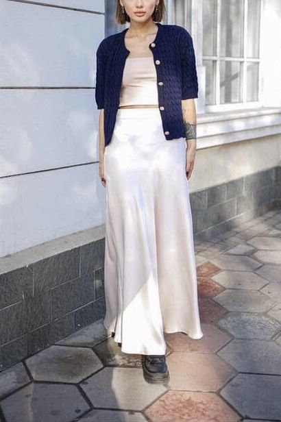 Шовкова молочна спідниця максі