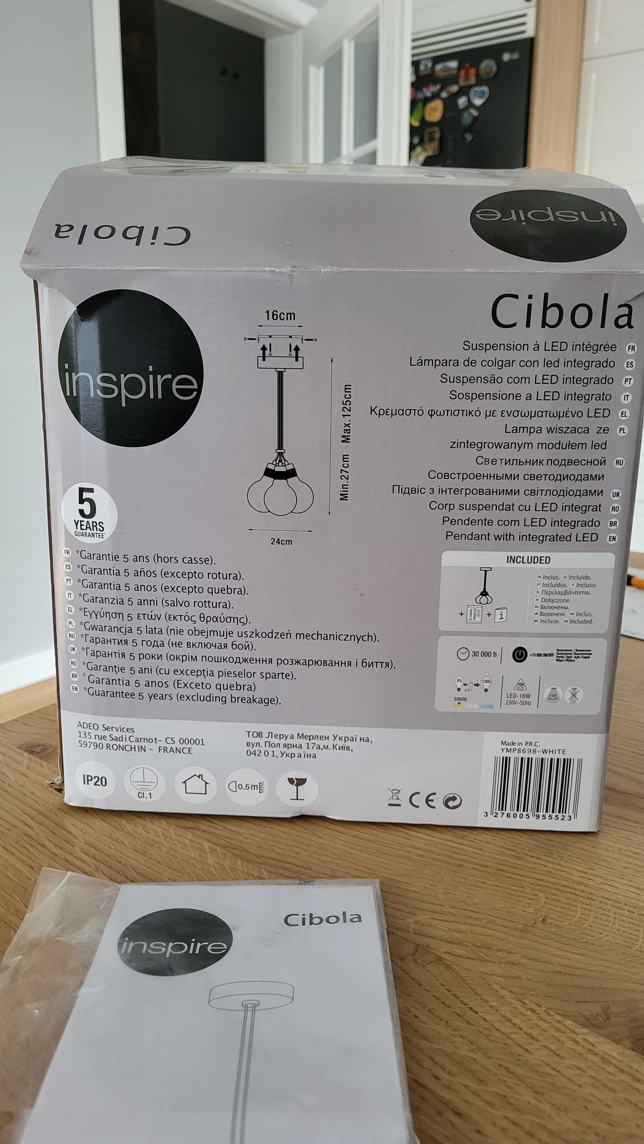 Lampa wisząca sufit Cibola Inspire 4 żarówki LED dekoracja biała szara